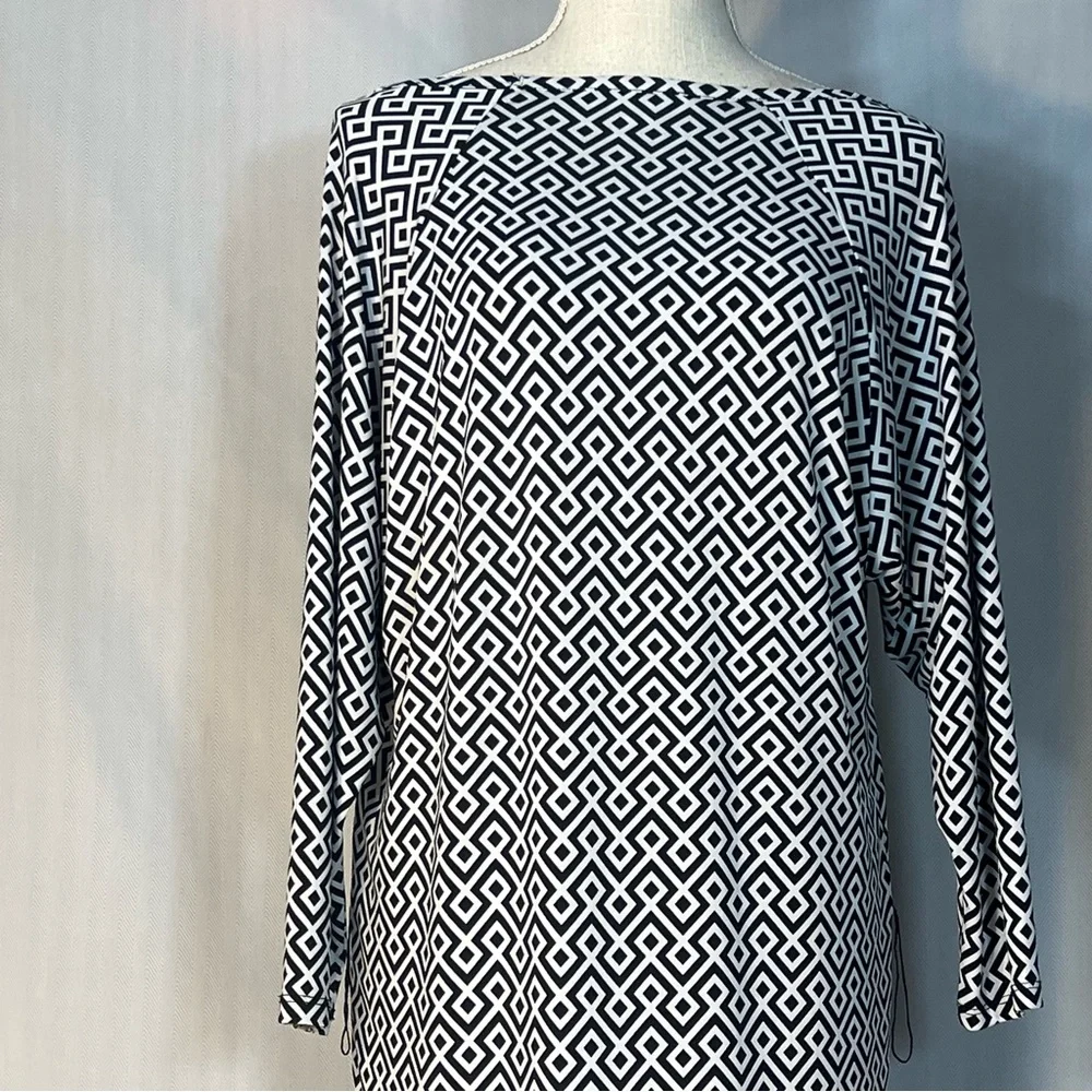Michael Kors Dress Black & White Sheath Geometric Print  Dolman 3/4 Sleeves S